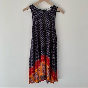 Beachlunchlounge Blue & Orange Paisley Boho Sundress, POCKETS! S